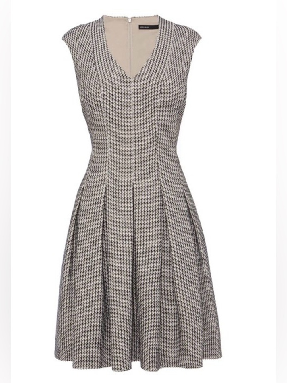 Karen Millen Fit And Flare Pleated Dress Grey, Tweed Wool blend